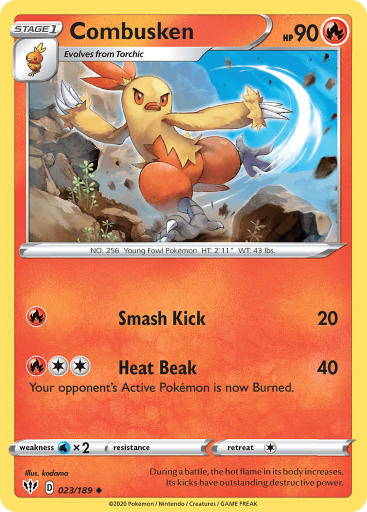 023, Fire, Normal, Reverse Holofoil, Sword & Shield: Darkness Ablaze, Uncommon, Water[×2] Combusken (023/189) [Sword & Shield: Darkness Ablaze] - Trading Card World