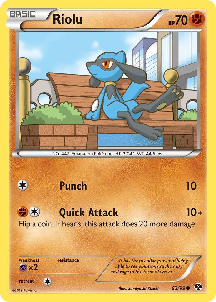 63, Black & White: Next Destinies, Common, Fighting, Normal, Psychic[×2], Reverse Holofoil Riolu (63/99) [Black & White: Next Destinies] - Trading Card World