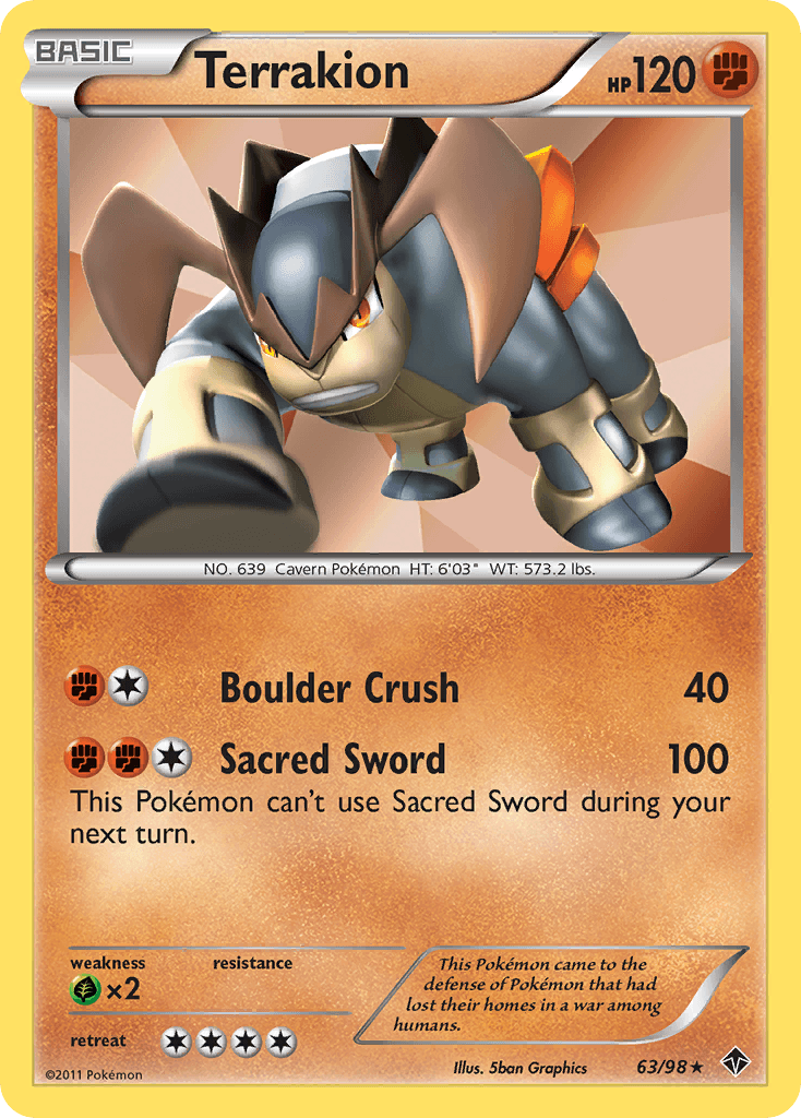63, Black & White: Emerging Powers, Fighting, Grass[×2], Holo Rare, Holofoil, Reverse Holofoil Terrakion (63/98) [Black & White: Emerging Powers] - Trading Card World