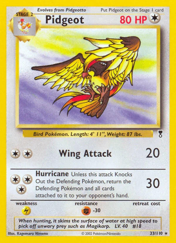 33, Colorless, Fighting[-30], Legendary Collection, Lightning[×2], Normal, Rare, Reverse Holofoil Pidgeot (33/110) [Legendary Collection] - Trading Card World