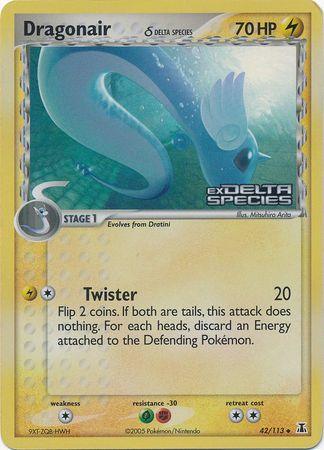 42, Colorless[×2], EX: Delta Species, Fighting[-30], Grass[-30], Lightning, Reverse Holofoil, Uncommon Dragonair (42/113) (Delta Species) (Stamped) [EX: Delta Species] - Trading Card World