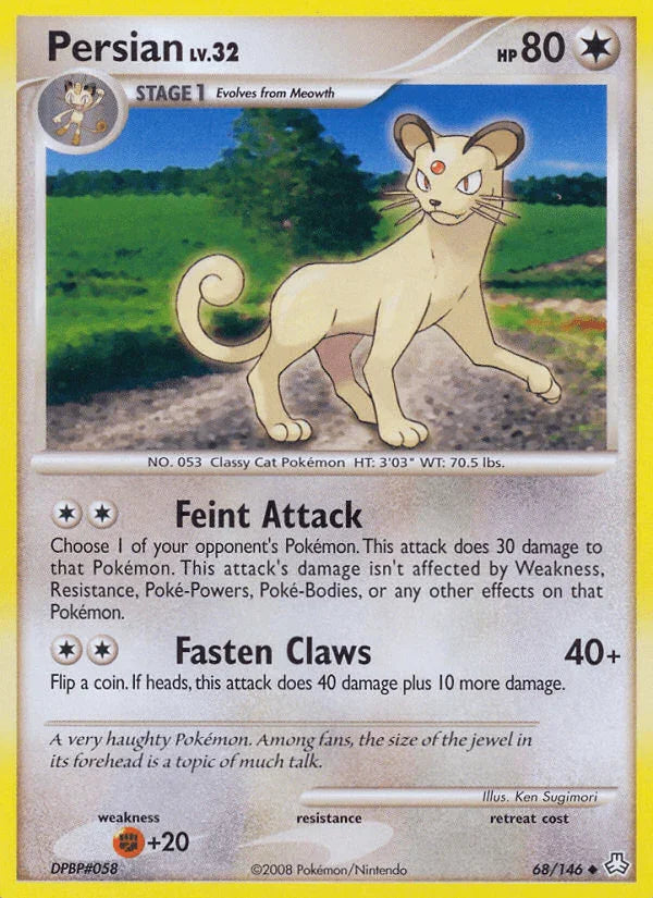 68, Colorless, Diamond & Pearl: Legends Awakened, Fighting[+20], Normal, Reverse Holofoil, Uncommon Persian (68/146) [Diamond & Pearl: Legends Awakened] - Trading Card World