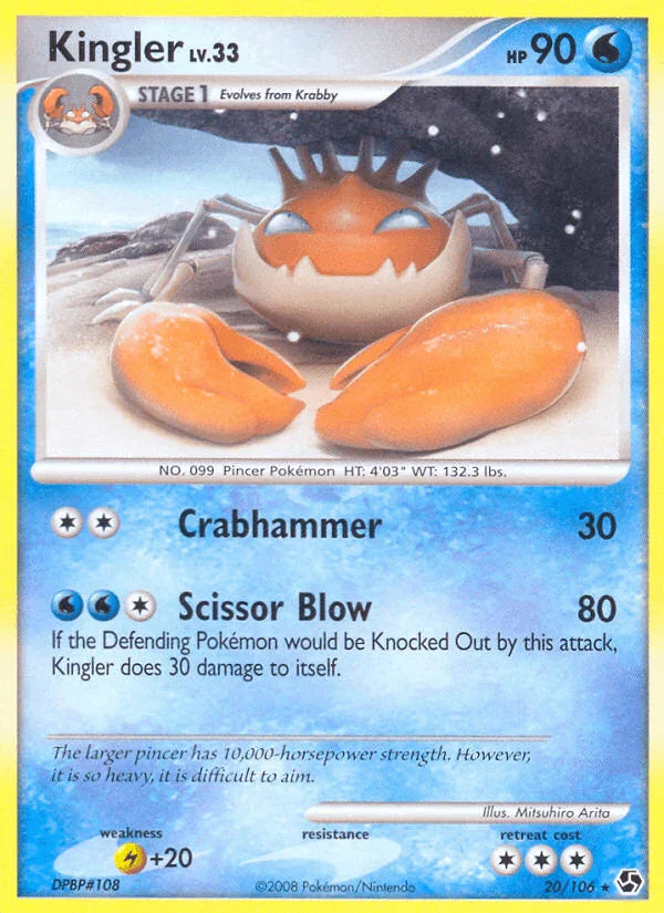 20, Diamond & Pearl: Great Encounters, Lightning[+20], Normal, Rare, Reverse Holofoil, Water Kingler (20/106) [Diamond & Pearl: Great Encounters] - Trading Card World