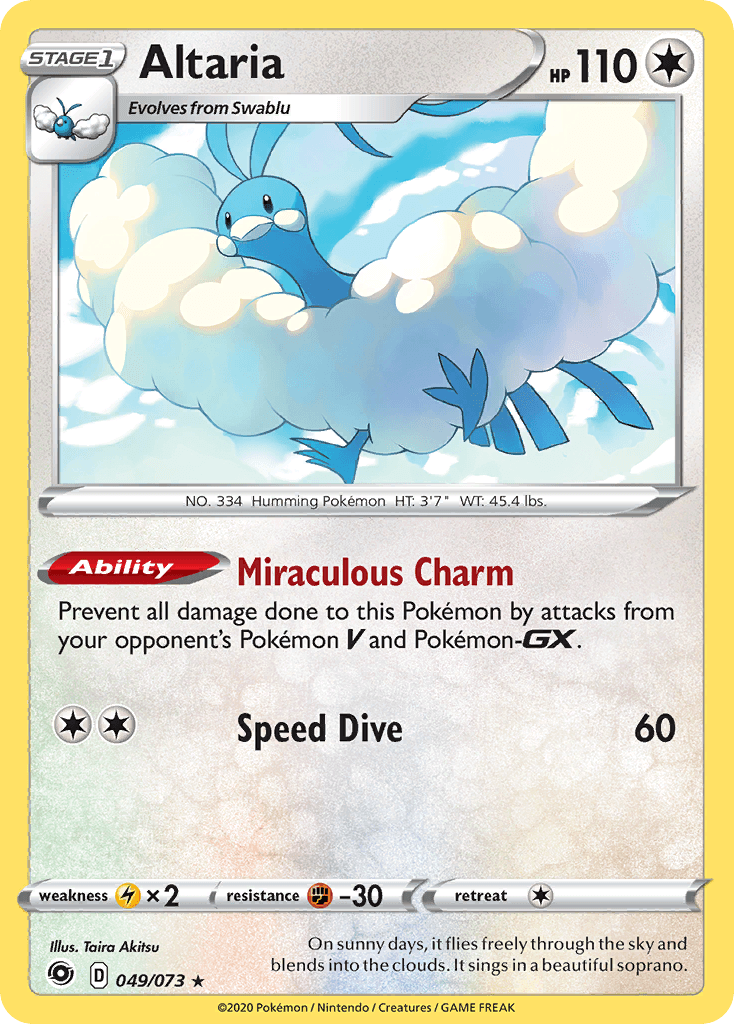 049, Colorless, Fighting[-30], Holo Rare, Holofoil, Lightning[×2], Reverse Holofoil, Sword & Shield: Champion's Path Altaria (049/073) [Sword & Shield: Champion's Path] - Trading Card World