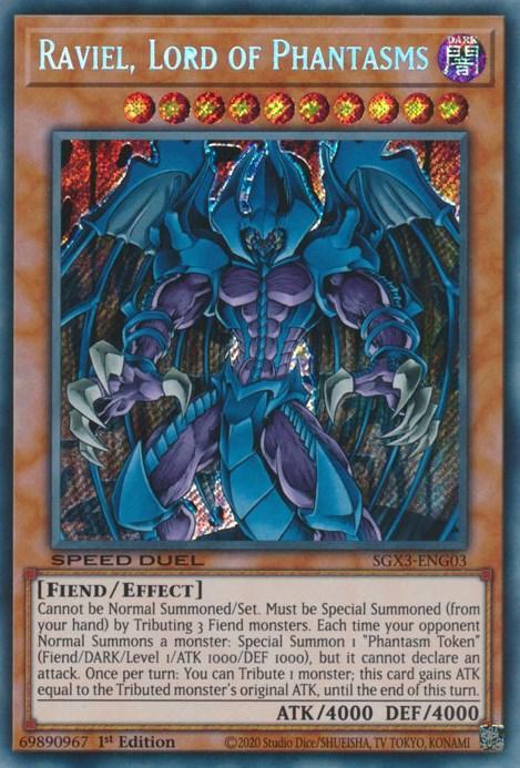 1st Edition, Dark, Effect Monster, Fiend, Secret Rare, Speed Duel GX: Duelists of Shadows Raviel, Lord of Phantasms [SGX3-ENG03] Secret Rare - Trading Card World