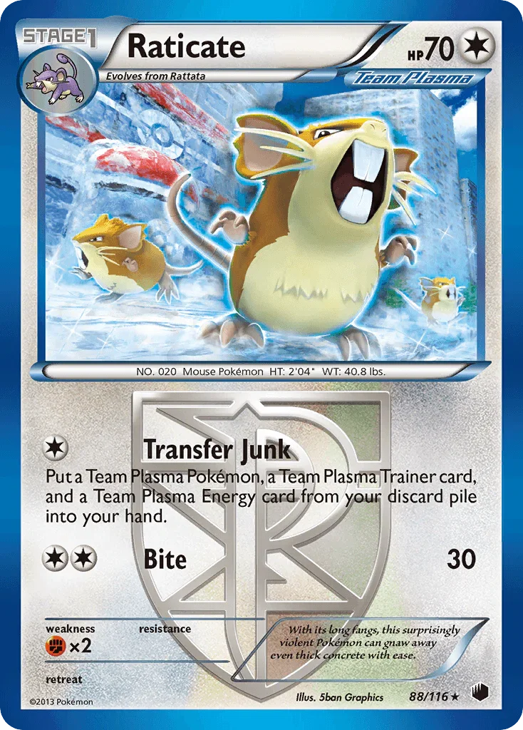 88, Black & White: Plasma Freeze, Colorless, Fighting[×2], Normal, Rare, Reverse Holofoil Raticate (88/116) [Black & White: Plasma Freeze] - Trading Card World