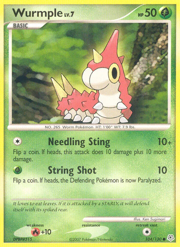 Common, Diamond & Pearl: Base Set, Fire[+10], Grass, Normal, Reverse Holofoil Wurmple (104/130) [Diamond & Pearl: Base Set] - Trading Card World