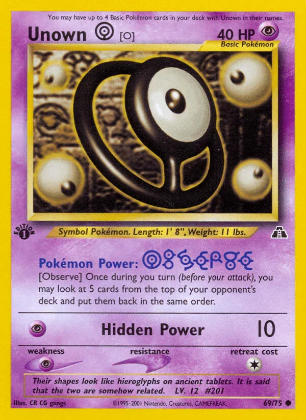 1st Edition Normal, 69, Common, Neo Discovery 1st Edition, Psychic, Psychic[×2] Unown [O] (69/75) [Neo Discovery 1st Edition] - Trading Card World