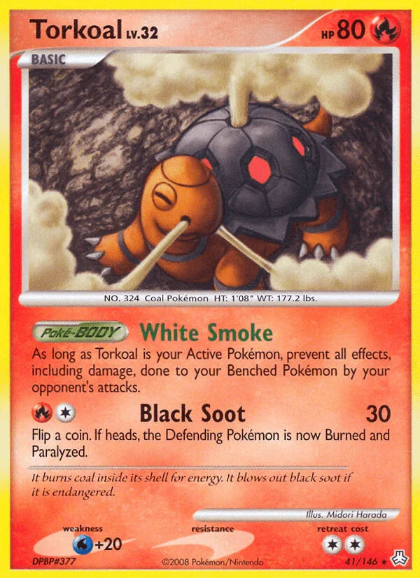 41, Diamond & Pearl: Legends Awakened, Fire, Normal, Rare, Reverse Holofoil, Water[+20] Torkoal (41/146) [Diamond & Pearl: Legends Awakened] - Trading Card World