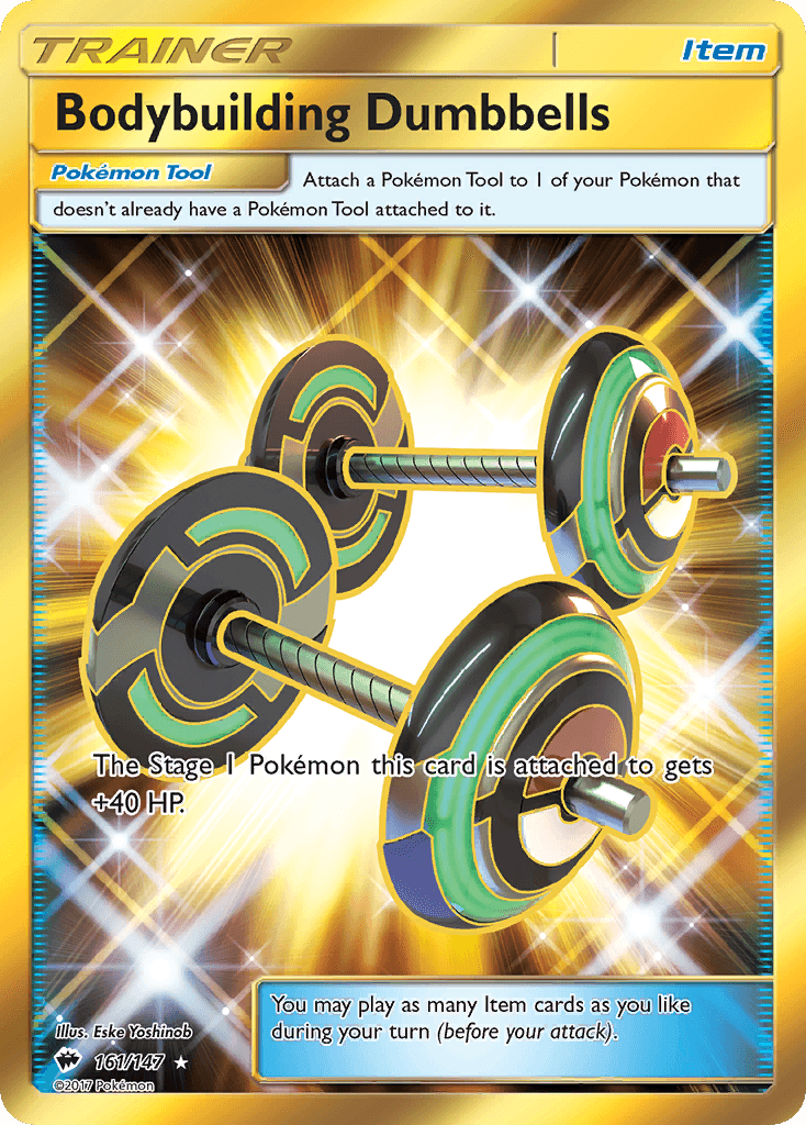 161, Holofoil, Item, Secret Rare, Sun & Moon: Burning Shadows Bodybuilding Dumbbells (161/147) [Sun & Moon: Burning Shadows] - Trading Card World