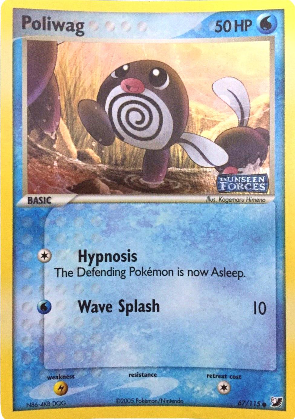 67, Common, EX: Unseen Forces, Lightning[×2], Reverse Holofoil, Water Poliwag (67/115) (Stamped) [EX: Unseen Forces] - Trading Card World