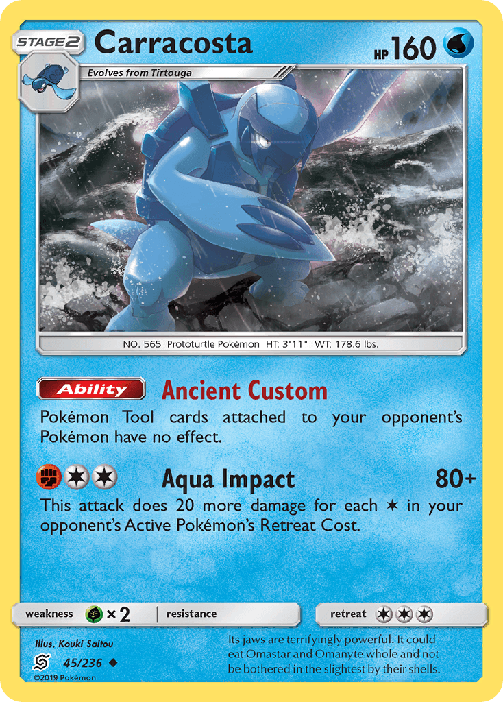 45, Grass[×2], Normal, Reverse Holofoil, Sun & Moon: Unified Minds, Uncommon, Water Carracosta (45/236) [Sun & Moon: Unified Minds] - Trading Card World