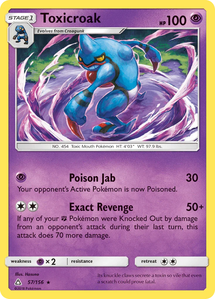 57, Normal, Psychic, Psychic[×2], Rare, Reverse Holofoil, Sun & Moon: Ultra Prism Toxicroak (57/156) [Sun & Moon: Ultra Prism] - Trading Card World