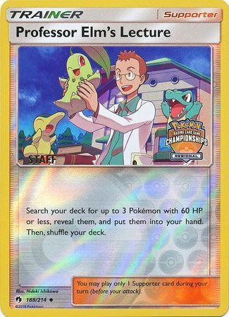 188, Promo, Reverse Holofoil, Sun & Moon: Lost Thunder, Supporter Professor Elm's Lecture (188/214) (Regional Championship Promo Staff) [Sun & Moon: Lost Thunder] - Trading Card World