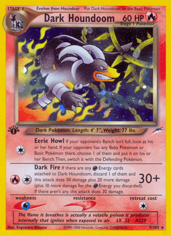 1st Edition Holofoil, Fire, Holo Rare, Neo Destiny 1st Edition, Water[×2] Dark Houndoom (7/105) [Neo Destiny 1st Edition] - Trading Card World