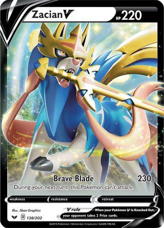138, Fire[×2], Grass[-30], Holofoil, Metal, Promo, Sword & Shield: Base Set Zacian V (138/202) (Jumbo Card) [Sword & Shield: Base Set] - Trading Card World