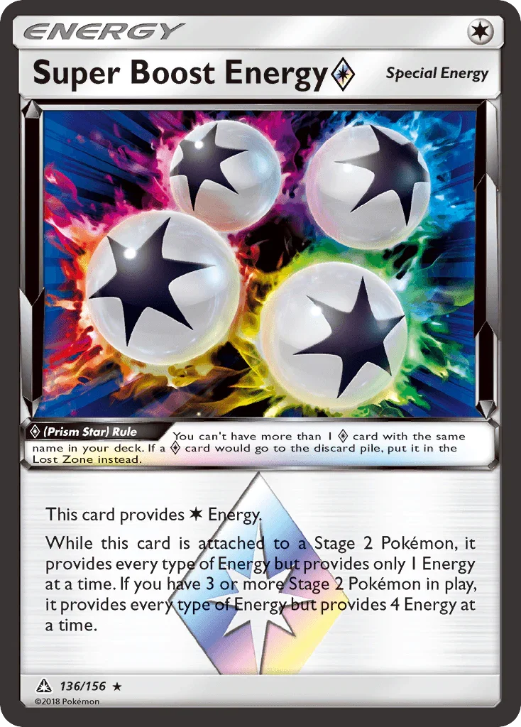 136, Colorless, Holo Rare, Holofoil, Sun & Moon: Ultra Prism Super Boost Energy (136/156) (Prism Star) [Sun & Moon: Ultra Prism] - Trading Card World