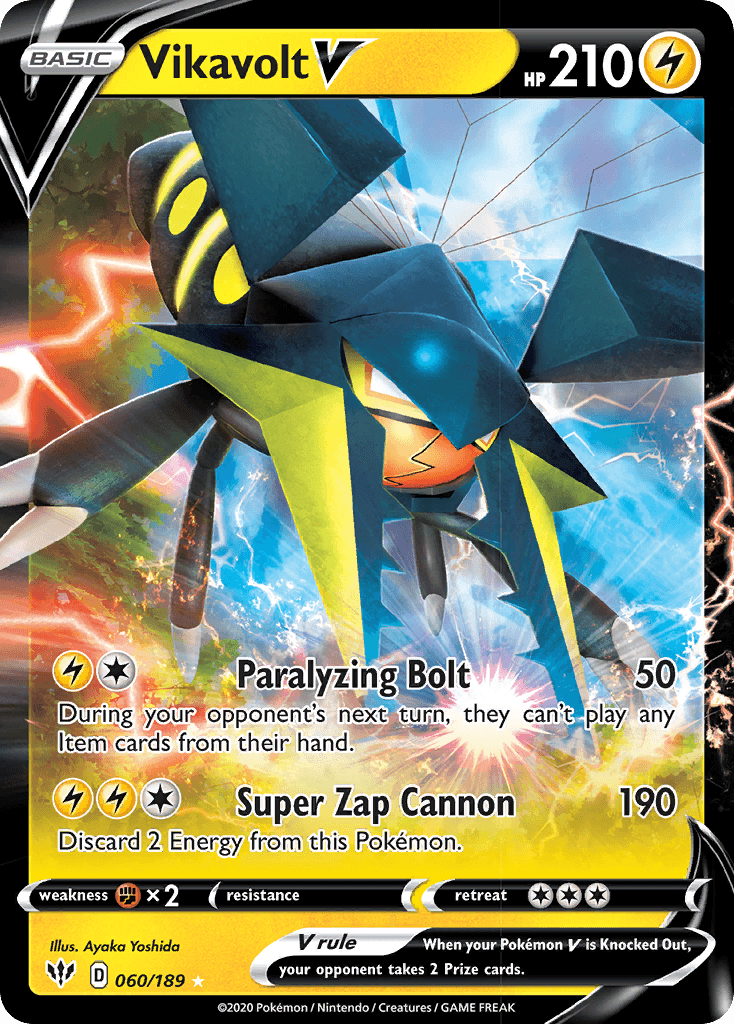 060, Fighting[×2], Holofoil, Lightning, Sword & Shield: Darkness Ablaze, Ultra Rare Vikavolt V (060/189) [Sword & Shield: Darkness Ablaze] - Trading Card World