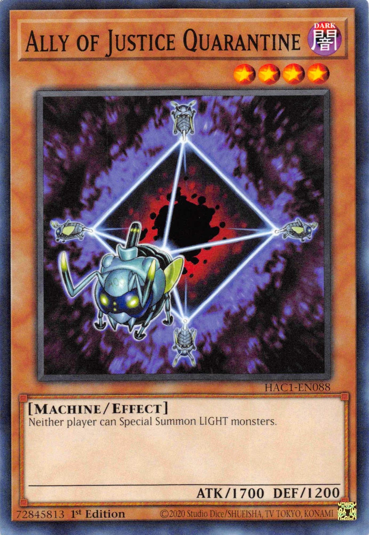 1st Edition, Common, Dark, Effect Monster, Hidden Arsenal: Chapter 1, Machine Ally of Justice Quarantine [HAC1-EN088] Common - Trading Card World