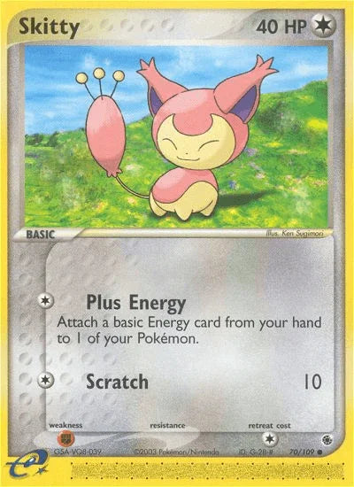 70, Colorless, Common, EX: Ruby & Sapphire, Fighting[×2], Normal, Reverse Holofoil Skitty (70/109) [EX: Ruby & Sapphire] - Trading Card World