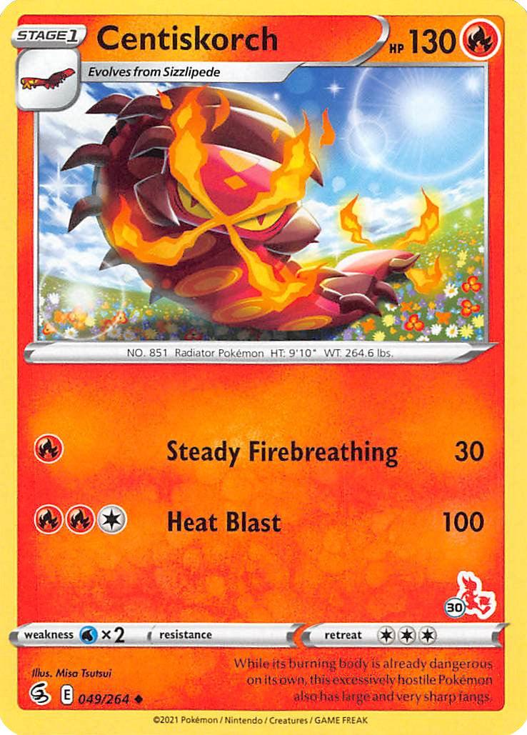49, Battle Academy 2022, Fire, Normal, Uncommon, Water [x2] Centiskorch (49/264) (Cinderace Stamp #30) [Battle Academy 2022] - Trading Card World