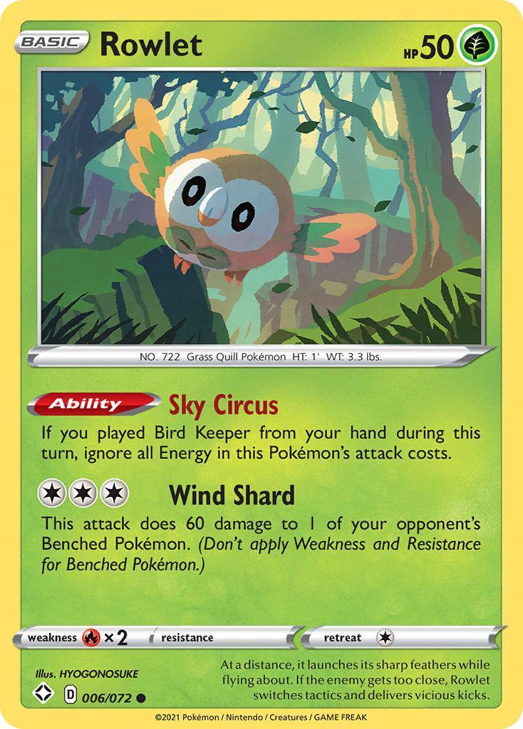 006, Common, Fire[×2], Grass, Normal, Reverse Holofoil, Sword & Shield: Shining Fates Rowlet (006/072) [Sword & Shield: Shining Fates] - Trading Card World