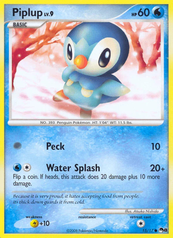 15, Common, Lightning[+10], Normal, POP Series 8, Water Piplup (15/17) [POP Series 8] - Trading Card World