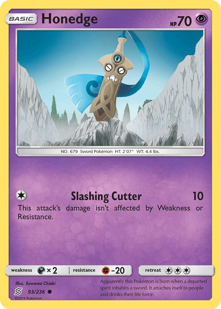93, Common, Darkness[×2], Fighting[-20], Normal, Psychic, Reverse Holofoil, Sun & Moon: Unified Minds Honedge (93/236) [Sun & Moon: Unified Minds] - Trading Card World