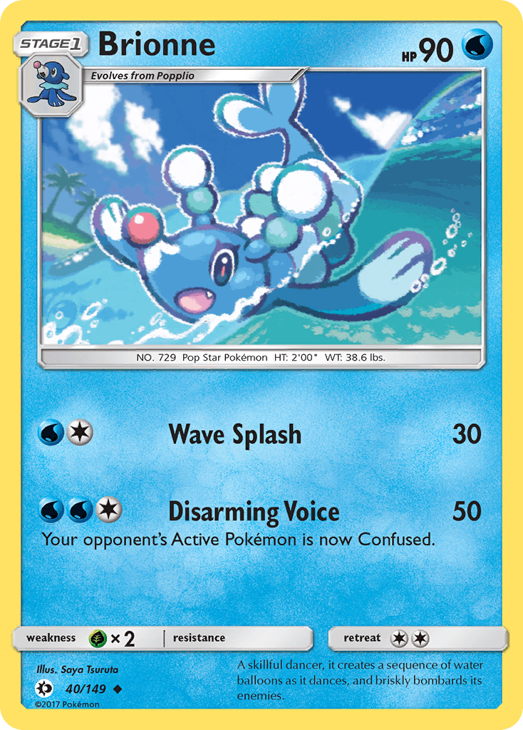 40, Grass[×2], Normal, Reverse Holofoil, Sun & Moon: Base Set, Uncommon, Water Brionne (40/149) [Sun & Moon: Base Set] - Trading Card World