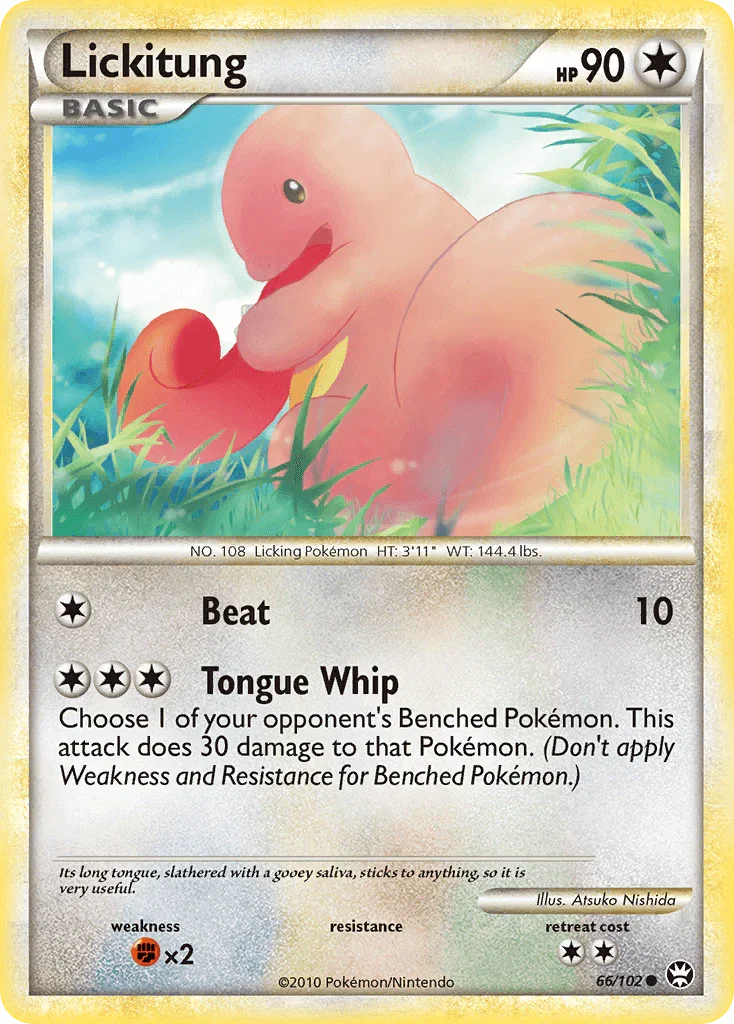 66, Colorless, Common, Fighting[×2], HeartGold & SoulSilver: Triumphant, Normal, Reverse Holofoil Lickitung (66/102) [HeartGold & SoulSilver: Triumphant] - Trading Card World