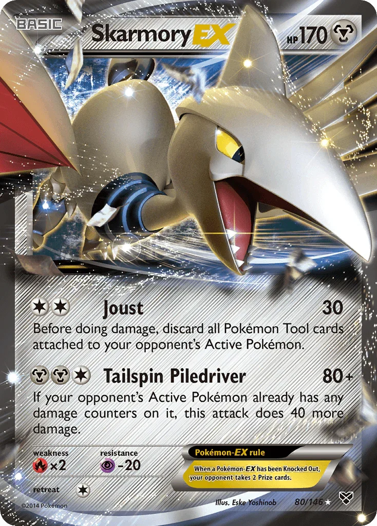 80, Fire[×2], Holofoil, Metal, Psychic[-20], Ultra Rare, XY: Base Set Skarmory EX (80/146) [XY: Base Set] - Trading Card World