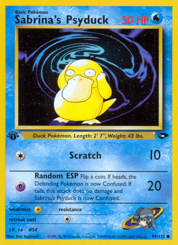 1st Edition Normal, 99, Common, Gym Challenge 1st Edition, Lightning[×2], Water Sabrina's Psyduck (99/132) [Gym Challenge 1st Edition] - Trading Card World