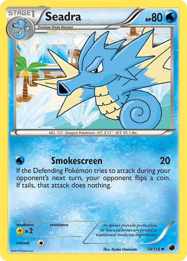 19, Black & White: Plasma Freeze, Lightning[×2], Normal, Reverse Holofoil, Uncommon, Water Seadra (19/116) [Black & White: Plasma Freeze] - Trading Card World