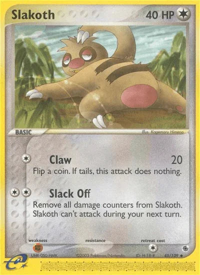 45, Colorless, EX: Ruby & Sapphire, Fighting[×2], Normal, Reverse Holofoil, Uncommon Slakoth (45/109) [EX: Ruby & Sapphire] - Trading Card World