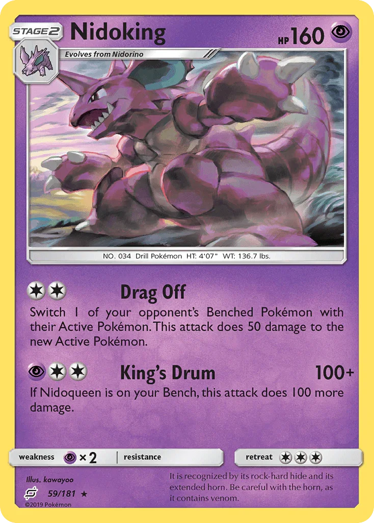 59, Normal, Psychic, Psychic[×2], Rare, Reverse Holofoil, Sun & Moon: Team Up Nidoking (59/181) [Sun & Moon: Team Up] - Trading Card World