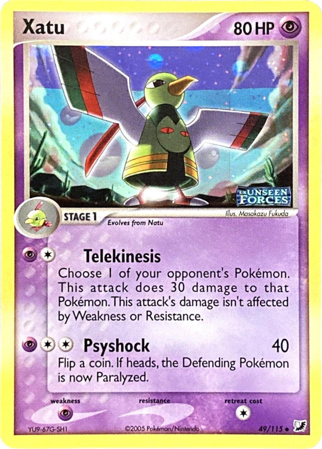 49, EX: Unseen Forces, Psychic, Psychic[×2], Reverse Holofoil, Uncommon Xatu (49/115) (Stamped) [EX: Unseen Forces] - Trading Card World