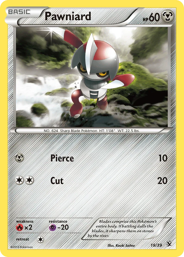 19, Common, Fire[×2], Metal, Normal, Psychic[-20], XY: Kalos Starter Set Pawniard (19/39) [XY: Kalos Starter Set] - Trading Card World