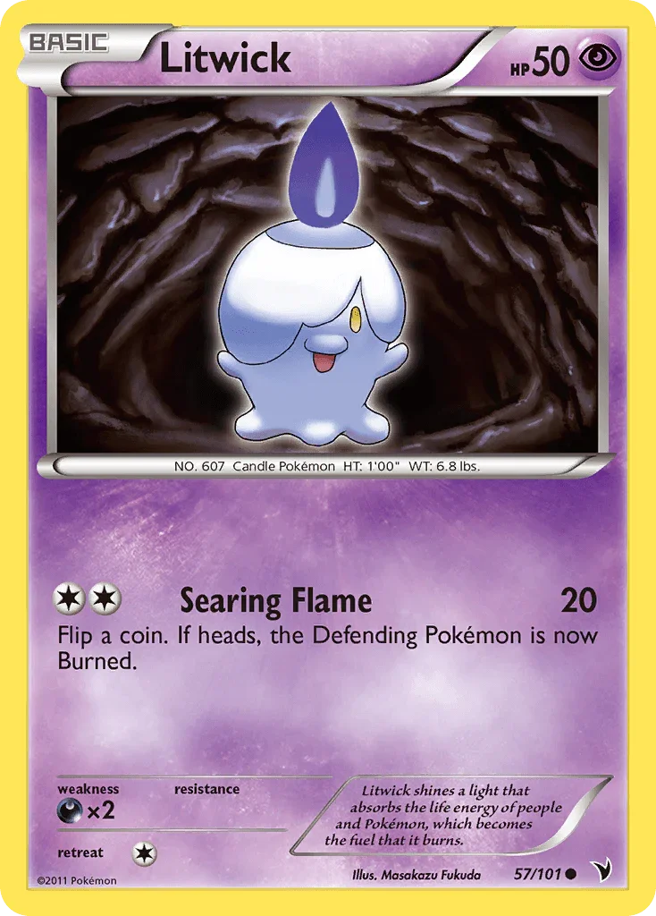 57, Black & White: Noble Victories, Common, Darkness[×2], Normal, Psychic, Reverse Holofoil Litwick (57/101) [Black & White: Noble Victories] - Trading Card World