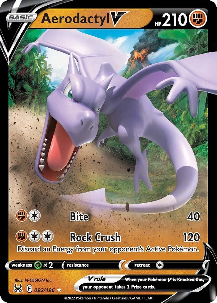 092, Fighting, Grass [x2], Holofoil, Sword & Shield: Lost Origin, Ultra Rare Aerodactyl V (092/196) [Sword & Shield: Lost Origin] - Trading Card World