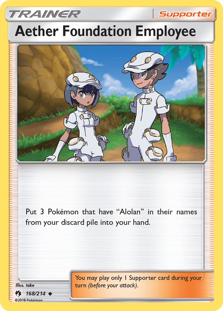 168, Normal, Reverse Holofoil, Sun & Moon: Lost Thunder, Supporter, Uncommon Aether Foundation Employee (168/214) [Sun & Moon: Lost Thunder] - Trading Card World