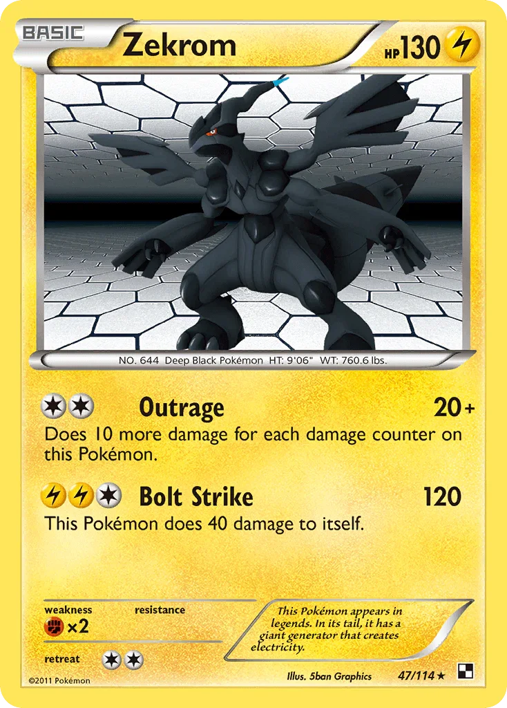 47, Black & White: Base Set, Fighting[×2], Holo Rare, Holofoil, Lightning, Reverse Holofoil Zekrom (47/114) [Black & White: Base Set] - Trading Card World