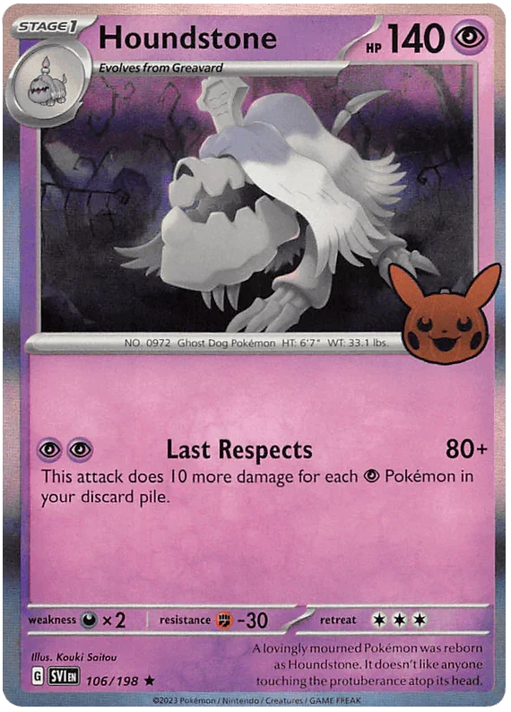 106, Darkness [x2], Fighting [-30], Holofoil, Promo, Psychic, Trick or Trade 2023 Houndstone (106/198) [Trick or Trade 2023] - Trading Card World