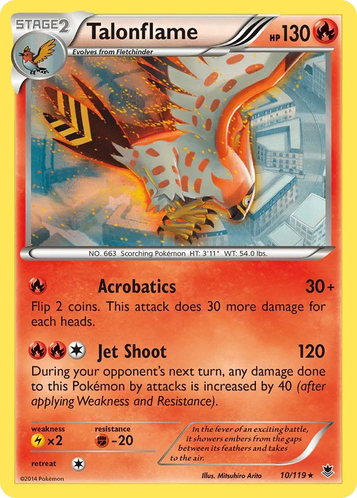 10, Fighting[-20], Fire, Lightning[×2], Normal, Rare, Reverse Holofoil, XY: Phantom Forces Talonflame (10/119) [XY: Phantom Forces] - Trading Card World