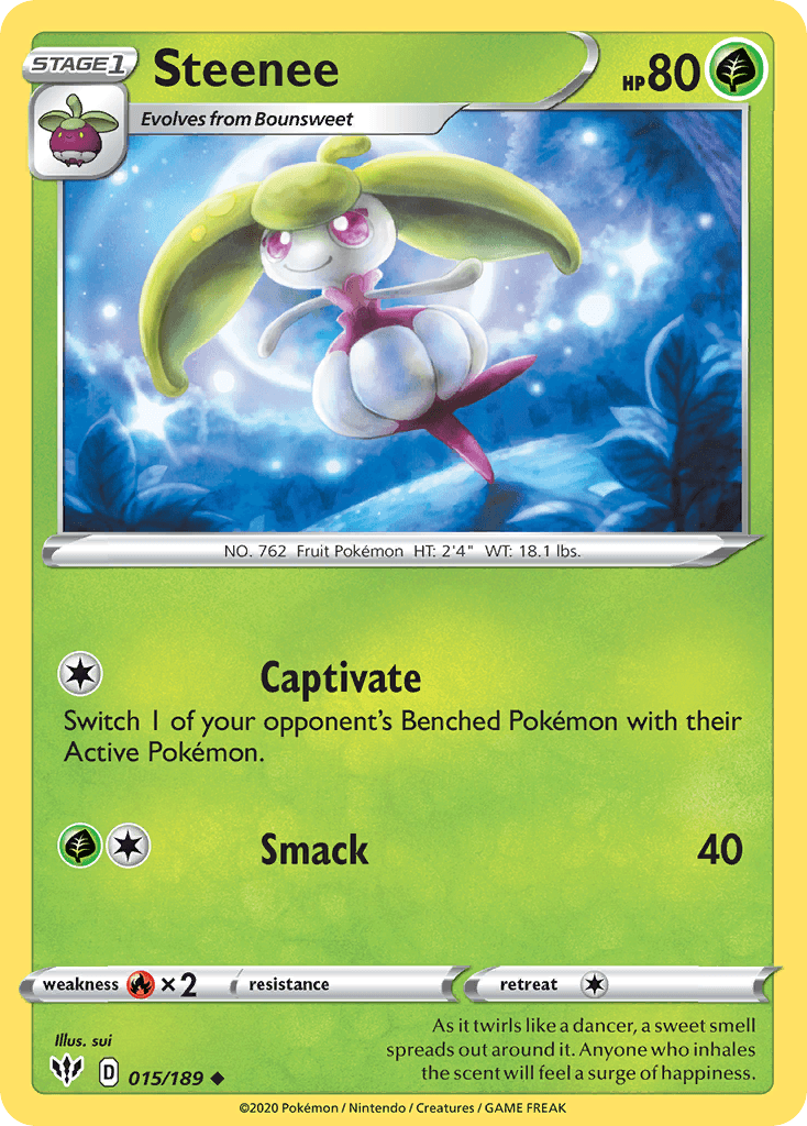 015, Fire[×2], Grass, Normal, Reverse Holofoil, Sword & Shield: Darkness Ablaze, Uncommon Steenee (015/189) [Sword & Shield: Darkness Ablaze] - Trading Card World