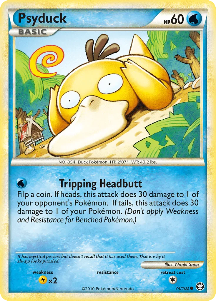 74, Common, HeartGold & SoulSilver: Triumphant, Lightning[×2], Normal, Reverse Holofoil, Water Psyduck (74/102) [HeartGold & SoulSilver: Triumphant] - Trading Card World