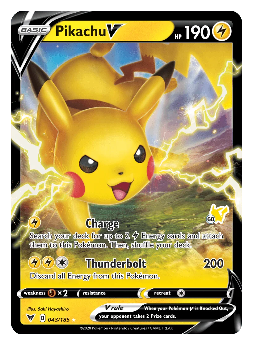 043, Battle Academy 2022, Fighting [x2], Holofoil, Lightning, Ultra Rare Pikachu V (043/185) (Pikachu Stamp #60) [Battle Academy 2022] - Trading Card World