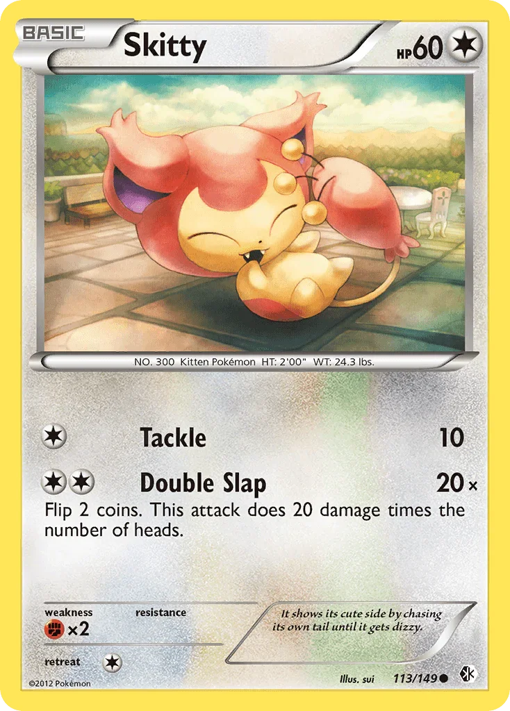 113, Black & White: Boundaries Crossed, Colorless, Common, Fighting[×2], Normal, Reverse Holofoil Skitty (113/149) [Black & White: Boundaries Crossed] - Trading Card World