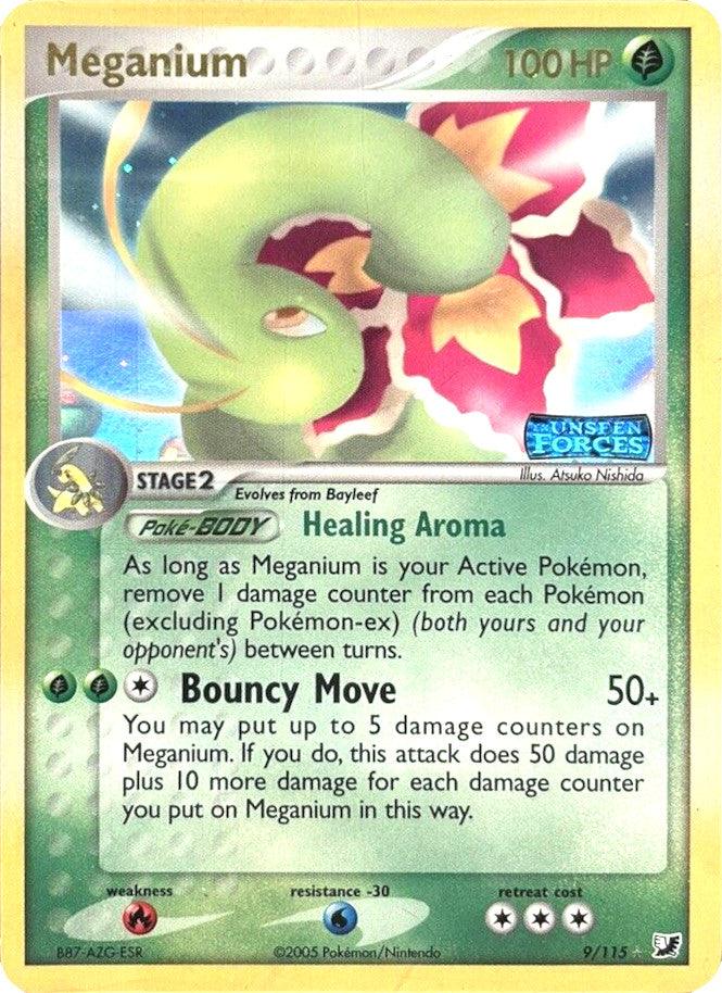 EX: Unseen Forces, Fire, Grass, Holo Rare, Reverse Holofoil, Water [-30] Meganium (9/115) (Stamped) [EX: Unseen Forces] - Trading Card World