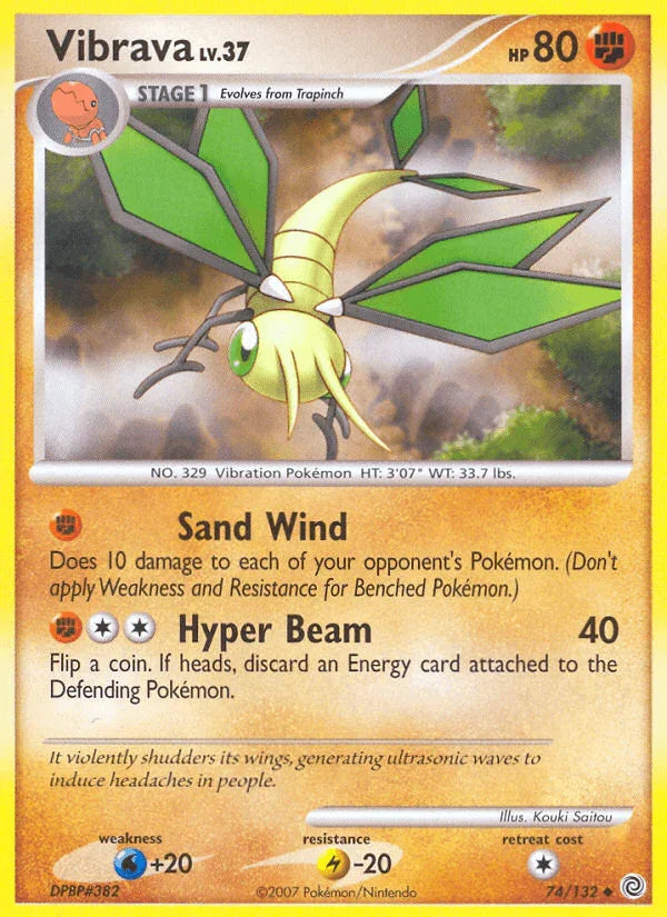 74, Diamond & Pearl: Secret Wonders, Fighting, Lightning[-20], Normal, Reverse Holofoil, Uncommon, Water[+20] Vibrava (74/132) [Diamond & Pearl: Secret Wonders] - Trading Card World
