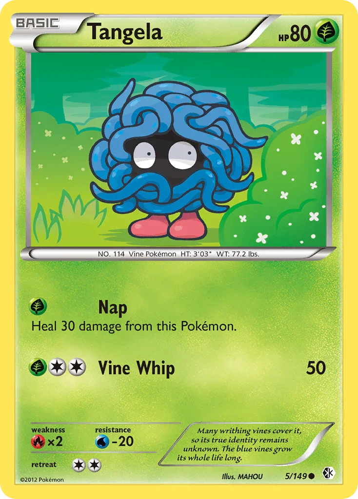 Black & White: Boundaries Crossed, Common, Fire[×2], Grass, Normal, Reverse Holofoil, Water[-20] Tangela (5/149) [Black & White: Boundaries Crossed] - Trading Card World